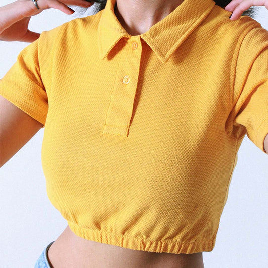Mustard Yellow Cropped Polo Shirt